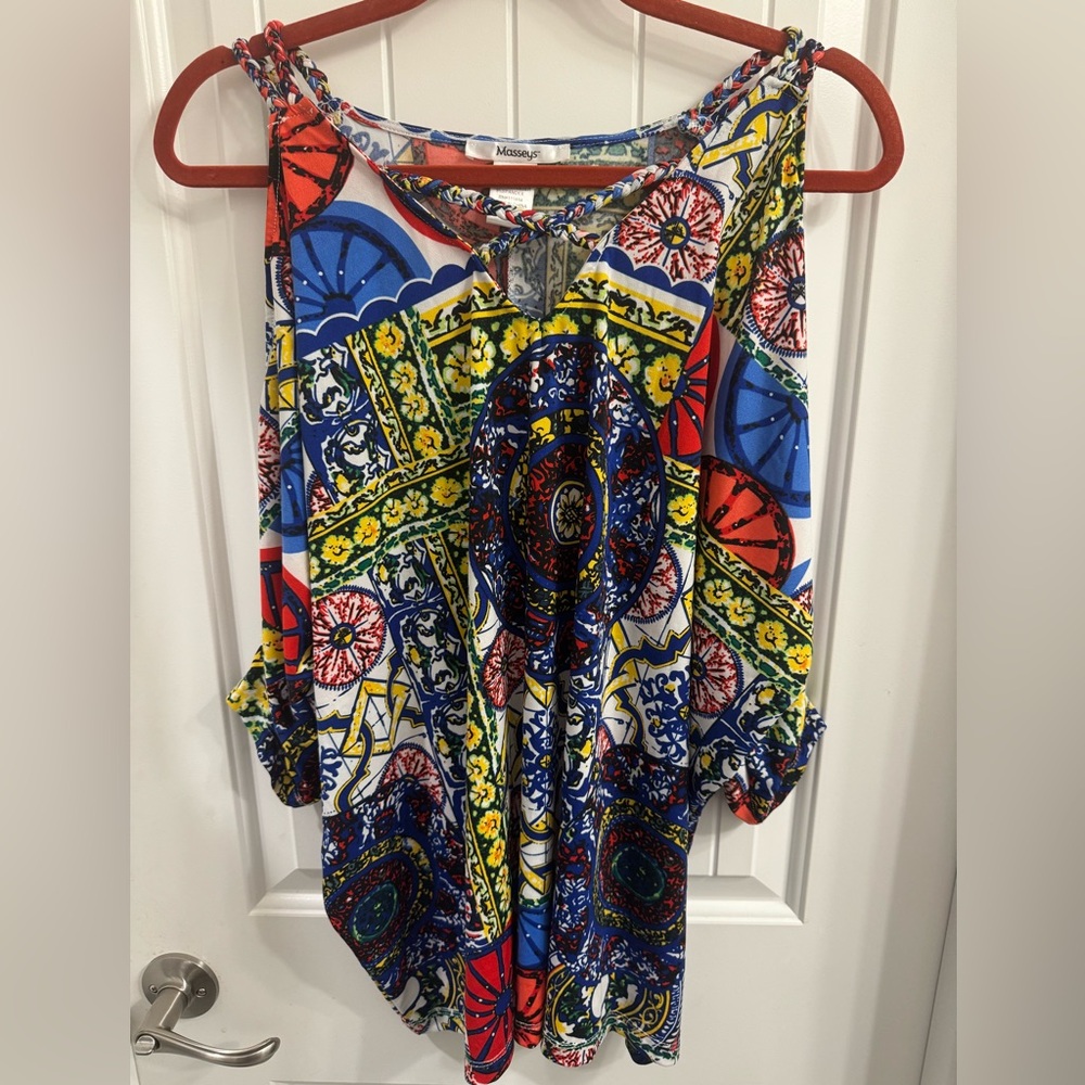 Masseys Plus Size 1X Multicolor Cold Shoulder Top